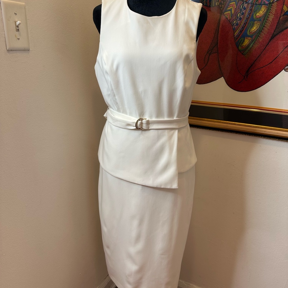 Stylish White Belted Dress